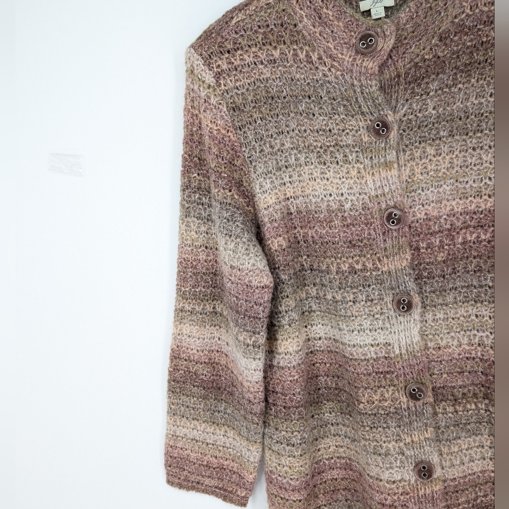 J. Jill Wool Blend Long Cardigan Sweater Y2K Ombre Knit Large - Picture 2 of 5